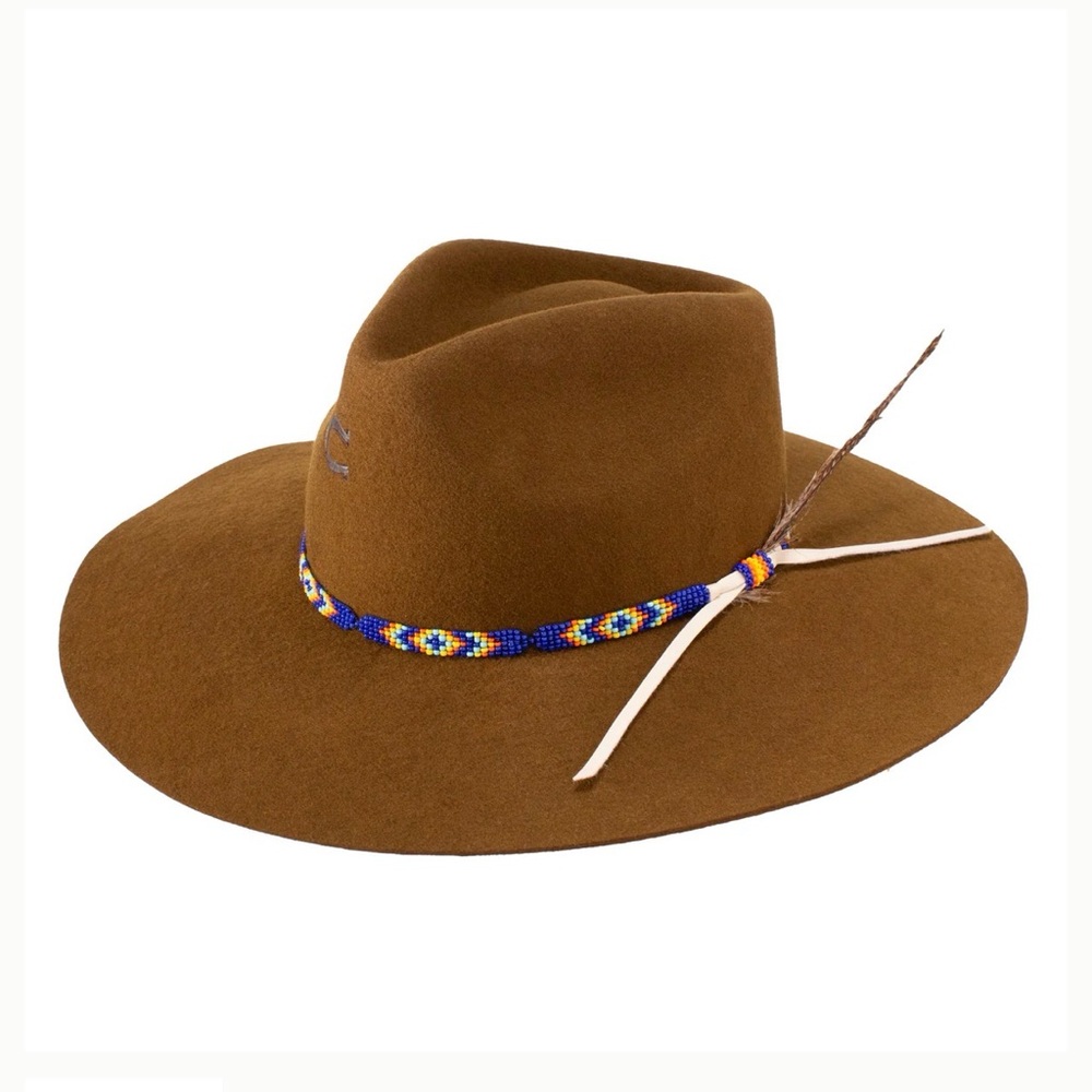 Charlie 1 Horse Gypsy Acorn Brown Wide Brim Hat with Beaded Band